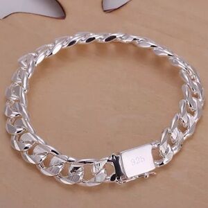 STERLING SILVER PLATED CHAIN LINK 10mm UNISEX BRACELET